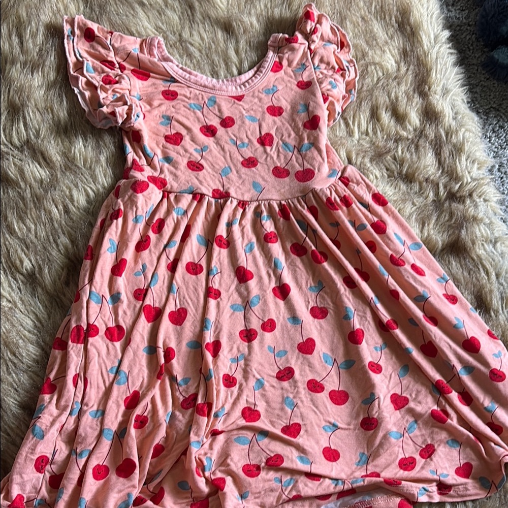 Little Sleepies Cherry Print Pink Toddler Dress